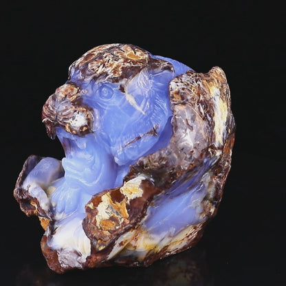 7.9" Blue Chalcedony Hand Carved Crystal Tiger Sculpture