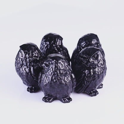 2.4" Black Obsidian Hand Carved Crystal Owl Sculpture