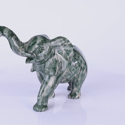 10.0" Jiulong Jade Hand Carved Crystal Elephant Sculpture