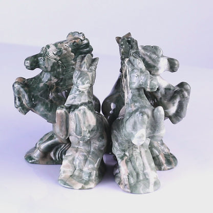 Natural Jiulong Jade Hand Carved Crystal Horse Sculpture