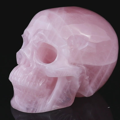 7.7" Pink Quartz Hand Carved Crystal Realistic Skull Sculpture