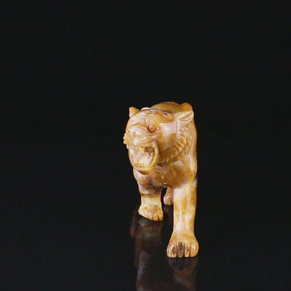 8.1" Chalcedony Hand Carved Crystal Tiger Sculpture