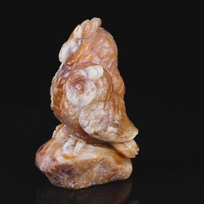 4.7" Chalcedony Hand Carved Crystal Owl Sculpture