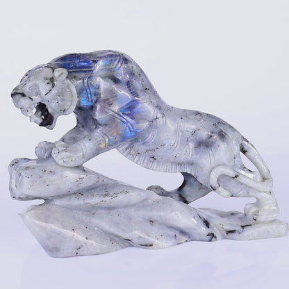 10.2" Labradorite Hand Carved Crystal Tiger Sculpture