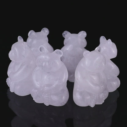 2.8" Angolan Quartz Hand Carved Crystal Panda Sculpture