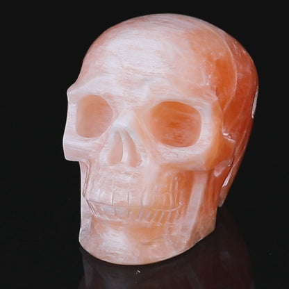 6.9" Orange Selenite Hand Carved Crystal Realistic Skull Sculpture