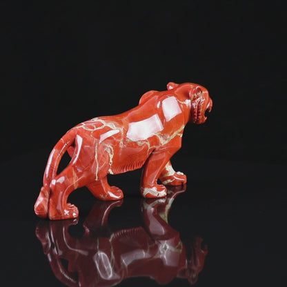 11.0" Red Jasper Hand Carved Crystal Tiger Sculpture