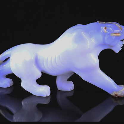 9.3" Blue Chalcedony Hand Carved Crystal Leopard Sculpture