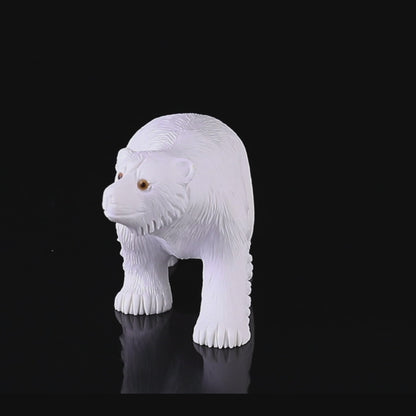 6.2" White Jade Hand Carved Crystal Polar Bear Sculpture