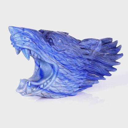 10.4" Blue Aventurine Hand Carved Crystal Wolf Head Sculpture