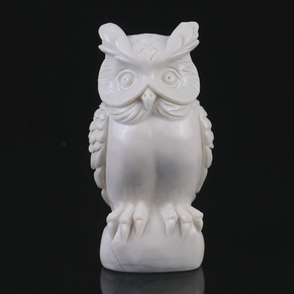 5.9" White Jade  Hand Carved Crystal Owl Sculpture