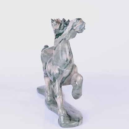 10.2" Jiulong Jade Hand Carved Crystal Horse Sculpture