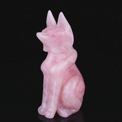 5.9" Rose Quartz Hand Carved Crystal Fox Sculpture