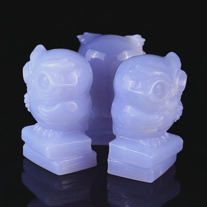 2.9" Blue Chalcedony Hand Carved Crystal Owl Sculpture