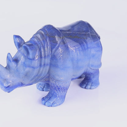 8.1" Blue Aventurine Hand Carved Crystal Rhinoceros Sculpture