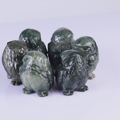 2.4" Jiulong Jade Hand Carved Crystal Owl Sculpture