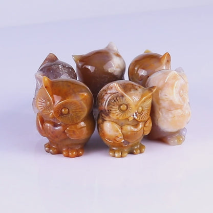 2.0" Chalcedony Hand Carved Crystal Owl Sculpture