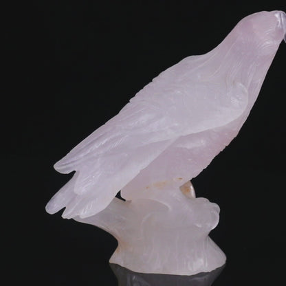 6.7" Rose Quartz Hand Carved Crystal Parrot Sculpture