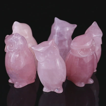 2.9" Rose Quartz Hand Carved Crystal Owl Sculpture