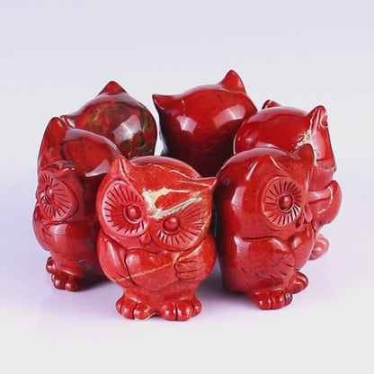 2.0" Red Jasper Hand Carved Crystal Owl Sculpture