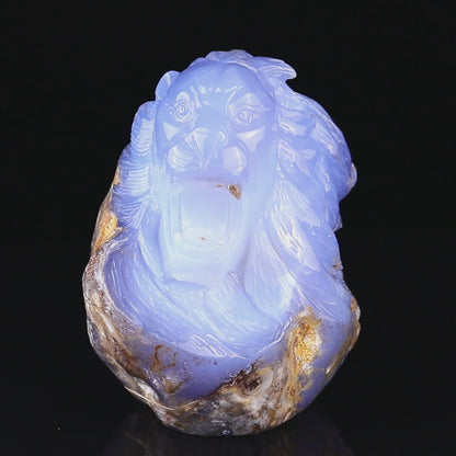 Amazing 6.7" Blue Chalcedony Hand Carved Crystal Lion Head Sculpture