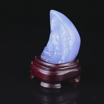 Gemstone 3.2" Blue Chalcedony Hand Carved Crystal Kwan-yin Sculpture