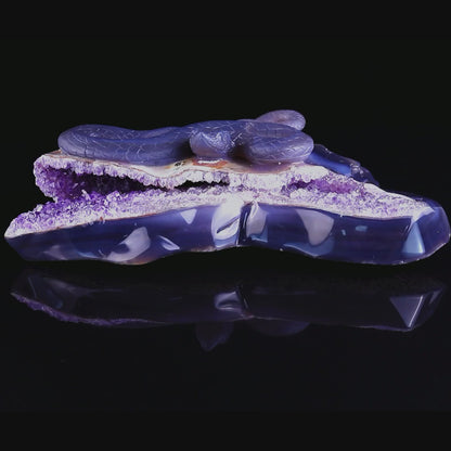 10.9" Amethyst Geode Agate Hand Carved Crystal Snake Sculpture