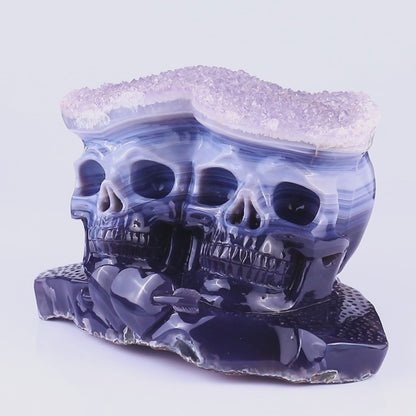 Unique 7.9"Amethyst Druse Agate  Hand Carved Crystal Skulls Sculpture