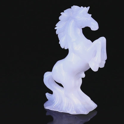 6.4" Blue Chalcedony Hand Carved Crystal Horse Sculpture