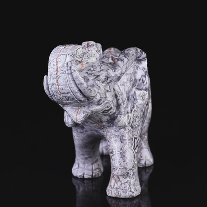 7.4" Map Jasper Hand Carved Crystal Elephant Sculpture