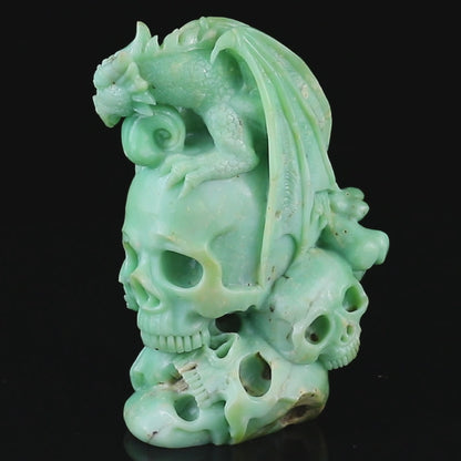 Unique 6.4" Green Opal Hand Carved Crystal Realistic Skull Sculpture