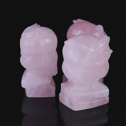 2.9" Rose Quartz Hand Carved Crystal Owl Sculpture