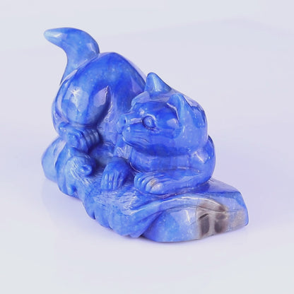 5.3" Blue Aventurine Hand Carved Crystal Cat and Mouse Sculpture