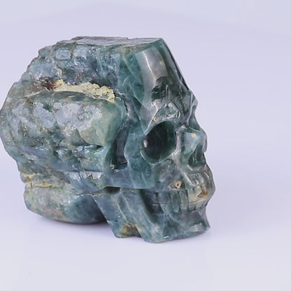 3.7" Blue Apatite Hand Carved Mineral Specimen Skull Sculpture