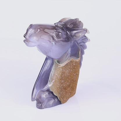 4.7" Geode Agate Hand Carved Crystal Horse Head Sculpture