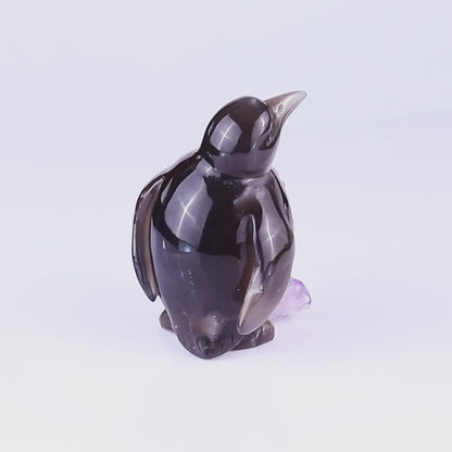 3.9" Amethyst Druse Agate Hand Carved Crystal Penguin Sculpture