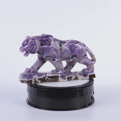 Amazing 8.9" Dream Amethyst  Hand Carved Crystal Tiger Sculpture