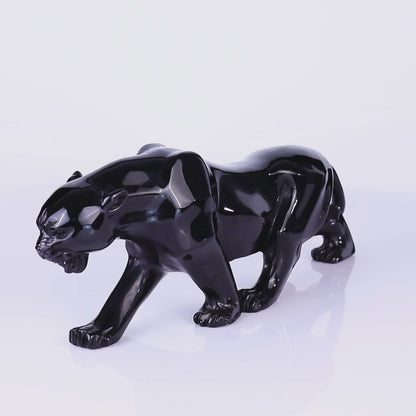 11.8"Black Obsidian Hand Carved Crystal Leopard Sculpture