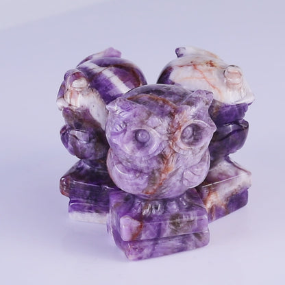 2.9" Dream Amethyst Hand Carved Crystal Owl Sculpture