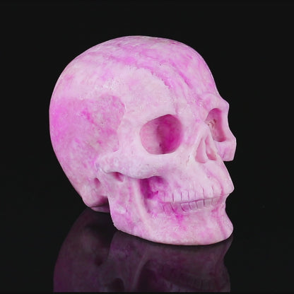 8.1" Pink Aragonite Hand Carved Crystal Realistic Skull Sculpture