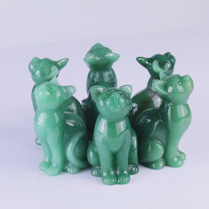 3.0" Green Aventurine Hand Carved Crystal Cat Sculpture