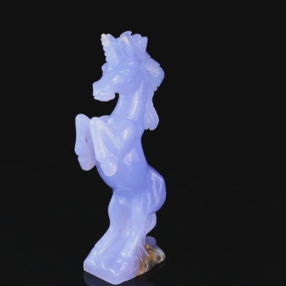 6.8" Blue Chalcedony Hand Carved Crystal Unicorn Sculpture