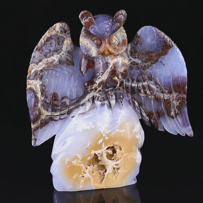 8.7" Blue Chalcedony Hand Carved Crystal Owl Sculpture