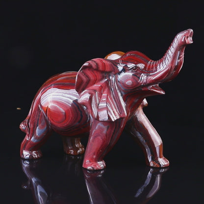 10.0" Tiger Iron Eye Hand Carved Crystal Elephant Sculpture