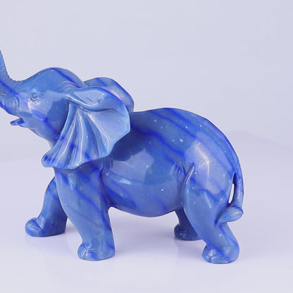 9.1" Blue Aventurine Hand Carved Crystal Elephant Sculpture