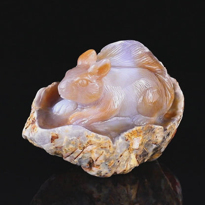 5.4" Chalcedony Hand Carved Crystal Squirrel Sculpture