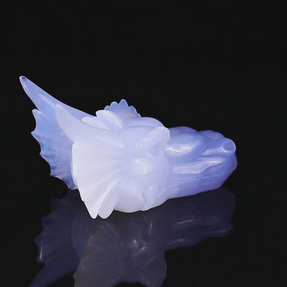 4.9" Blue Chalcedony Hand Carved Crystal Dragon Skull Sculpture