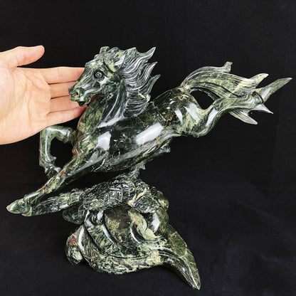 Amazing 15.6" Jiulong Jade Hand Carved Crystal Horse Sculpture Collectable Decor Crystallumi