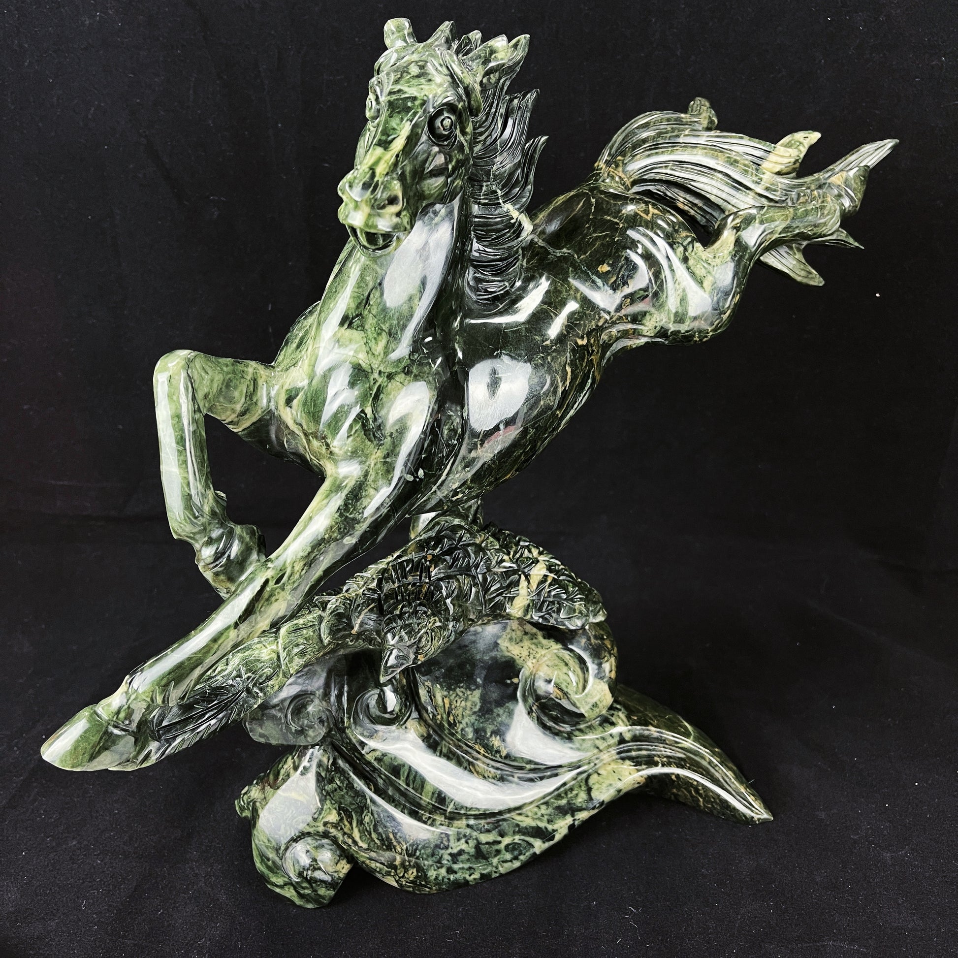 Amazing 15.6" Jiulong Jade Hand Carved Crystal Horse Sculpture Collectable Decor Crystallumi