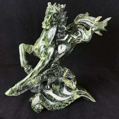 Amazing 15.6" Jiulong Jade Hand Carved Crystal Horse Sculpture Collectable Decor Crystallumi